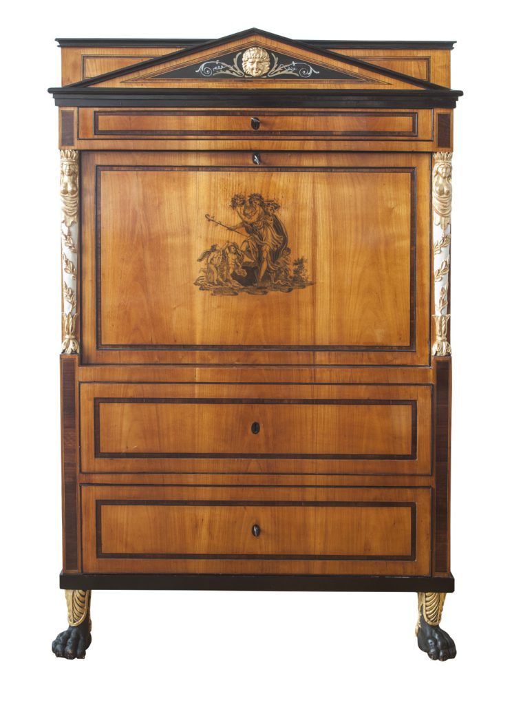 Schwarzlotmalerei Biedermeier Kirschbaumsekretär