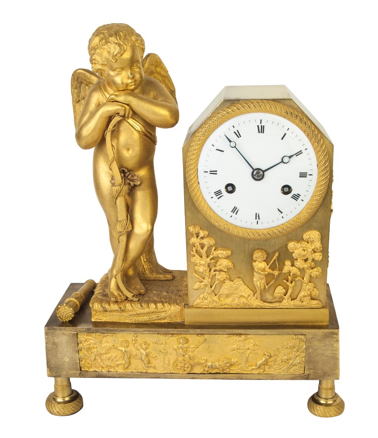 Goldene Biedermeier Uhr mit goldenem Engel